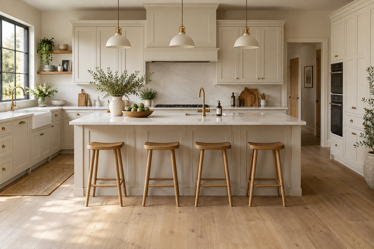 Contemporary fitted kitchen used to illustrate a kitchen advertising concept